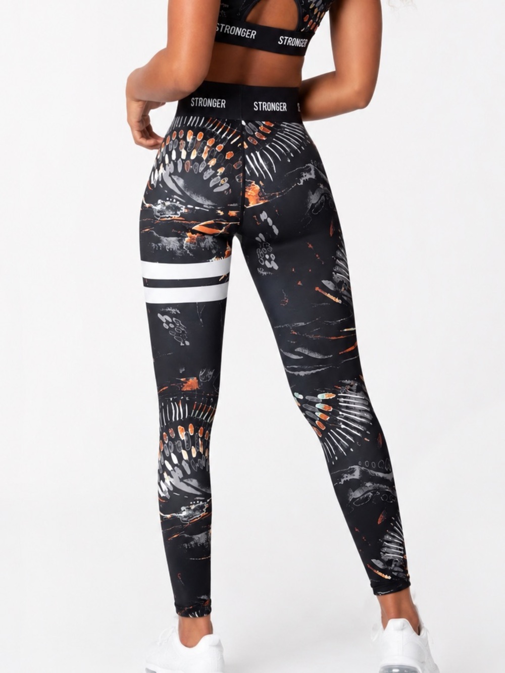 STRONGER Black Printed High-Waist Leggings